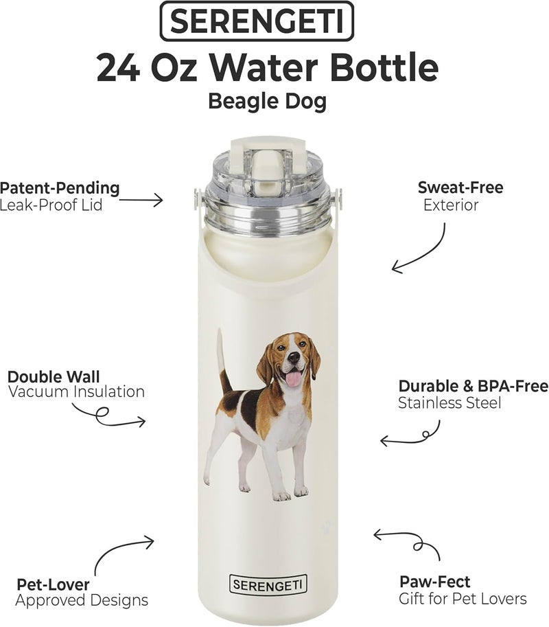 ES Pets SERENGETI 24 Oz Water Bottle Stainless Steel with Spill Proof Lid - Double walled Vacuum Insulated water flask - Realistic 3D Print of your favorite dog (Beagle) - Image 1
